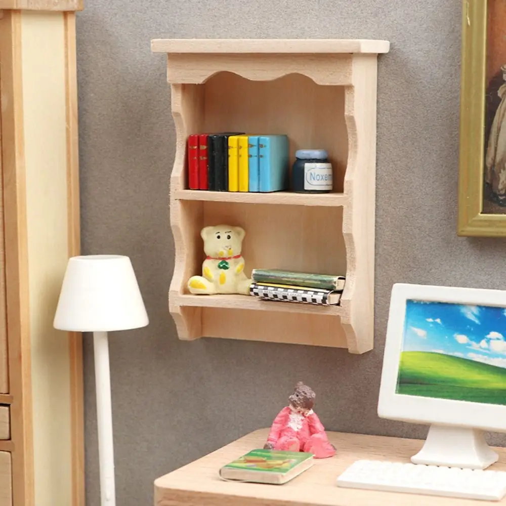 Wooden Dollhouse Storage Rack Miniature Doll Furniture 1:12 Miniature Wooden Wall Cabinet Storage Rack Romantic