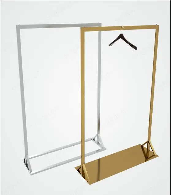 

Clothing store stainless steel shelf display rack brushed gold women's floor type gantry middle island rack