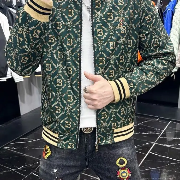 Men\'s High-end Trendy Printed Baseball Collar Coat  Spring and Autumn New Entry Luxury Top Slim-fit Jacket Men\'s Wear