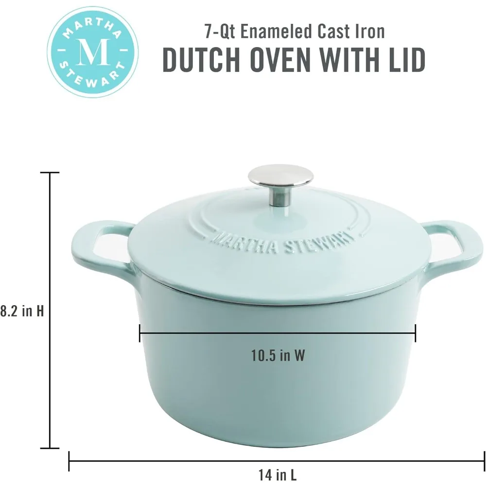 Gatwick 7 QT Enamel Cast Iron Dutch Oven, Martha Blue