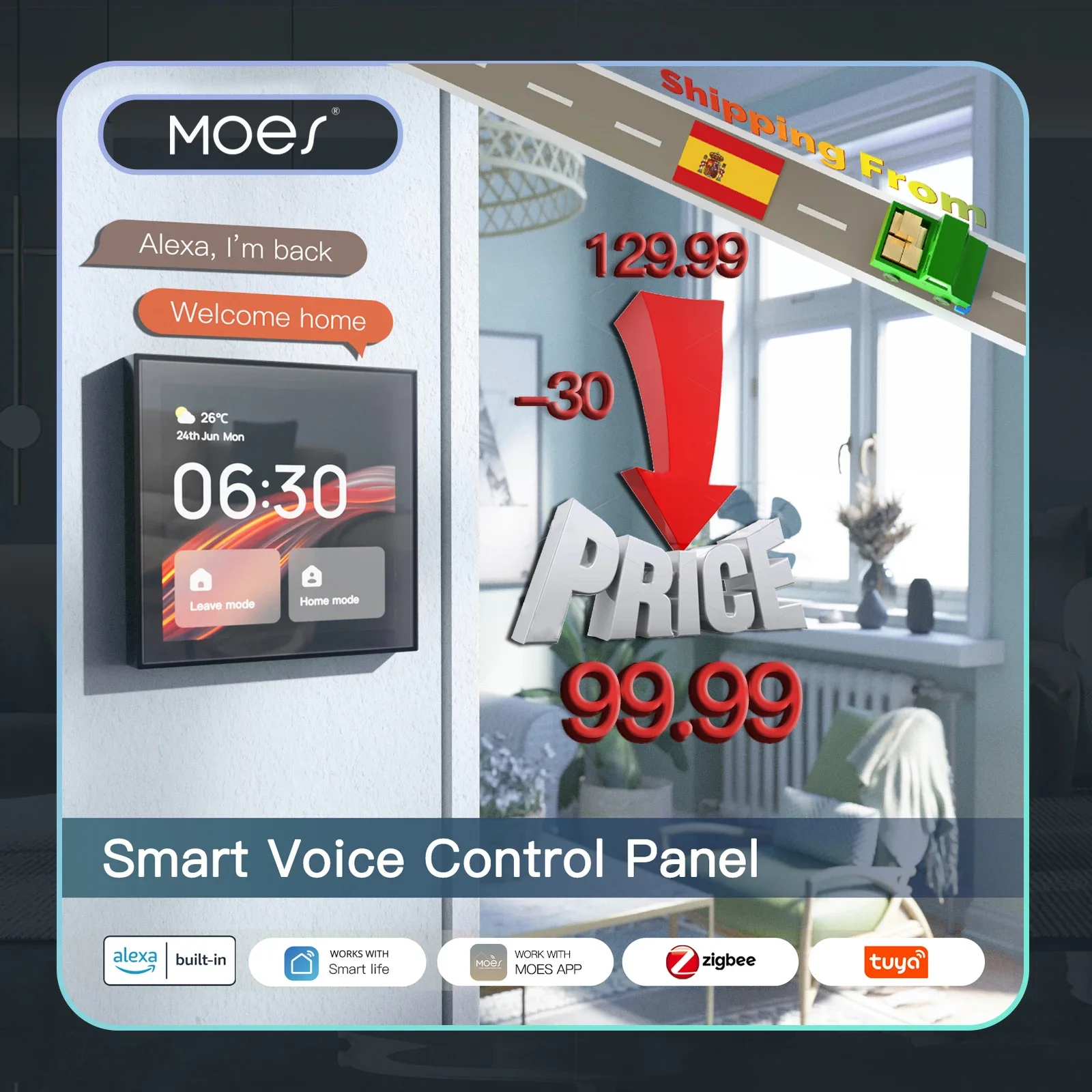 

MOES Wifi Touch Center Control Panel，Tuya Screen， Bulid in Alexa Voice Control & ZigBee Gateway For Smart Scenes 4 Inches