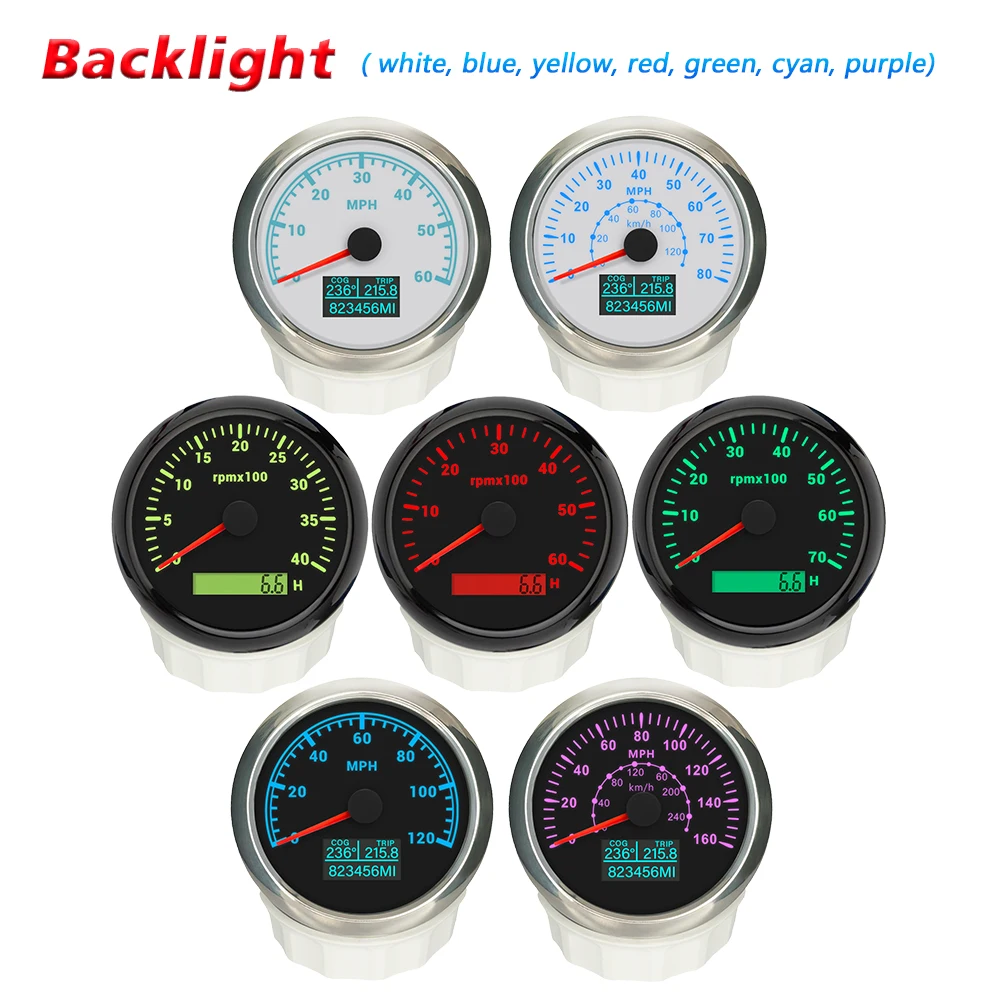 Car Boat Yacht Universal 85mm GPS Speedometer 0-60MPH 0-80mph 160MPH + 4KRPM 7KRPM 8000RPM Tachometer with 7 Colors Backlight