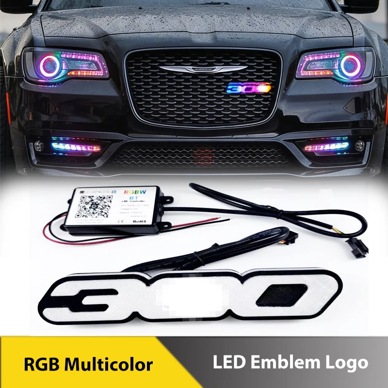

1Pcs RGB Multicolor Flow Series LED Badge Emblem Logo For Chrysler 300 RGBW App Control Front Grille Lights Car Accessories
