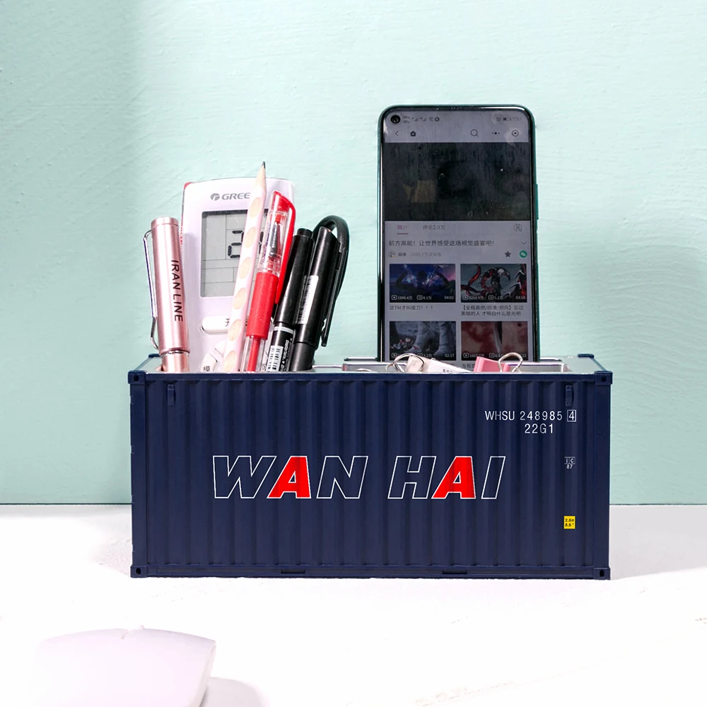 Mini Shipping Container Model Pen Holder Contenedor Maritimo Cargo Container Office Decorations Desktop Organizer Logistics Box