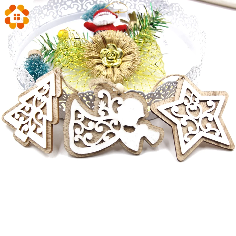 New!6PCS/Lot Multi European White Wooden Pendants Ornaments Hanging Gifts For Wedding&Christmas Party Decorations Tree Ornaments