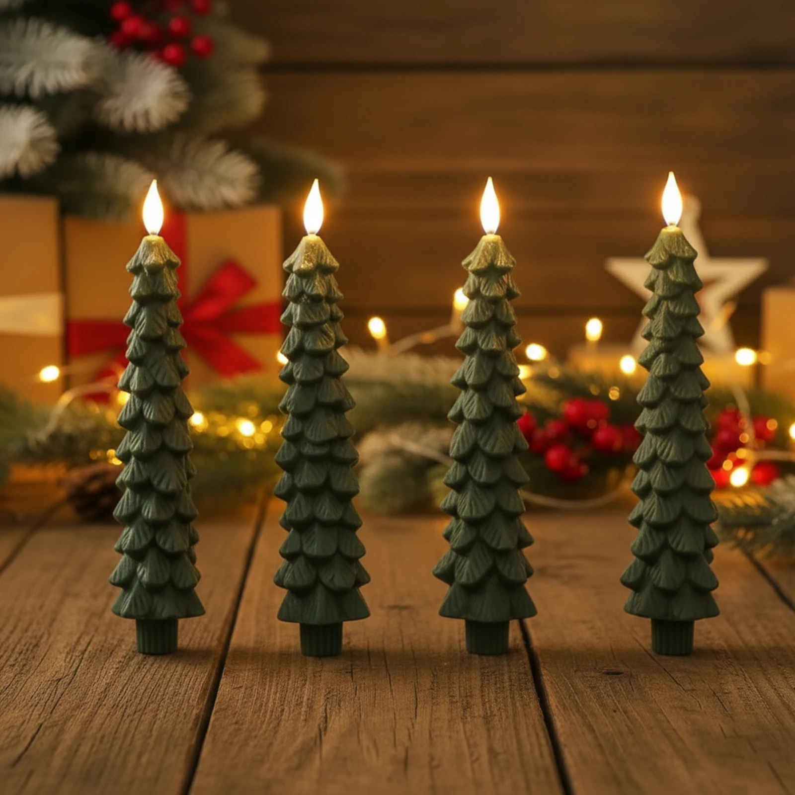 1/2/3/4PCS Christmas Tree Candles with 3D Flame Candlestick Lights Battery Operated Window Candle for Dinner Parties
