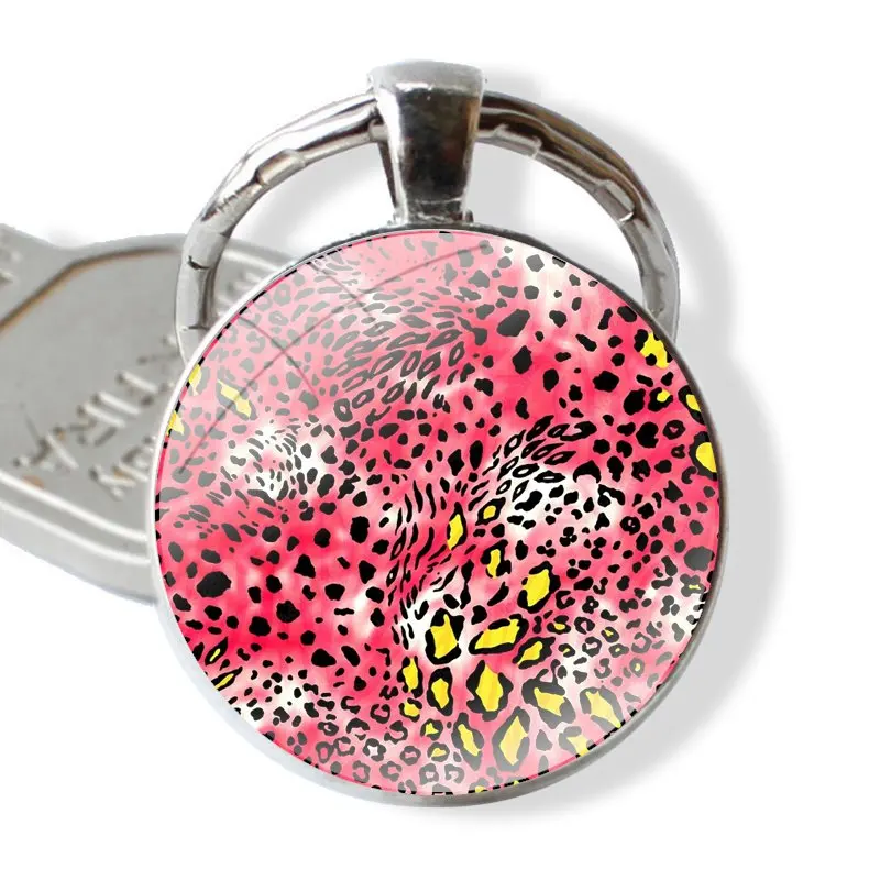 Keychain Handmade Glass Cabochon Key Ring Holder Pendant Key Chains New Animal skin leopard Print Patterns