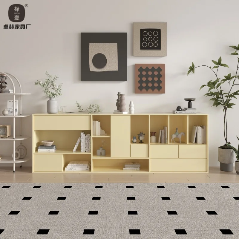 

Wholesale Cream Wind Living Room Side Cabinet Storage Bookcase Painting Multi-layer Solid Wood Bedroom Storage Storage TV Cabine