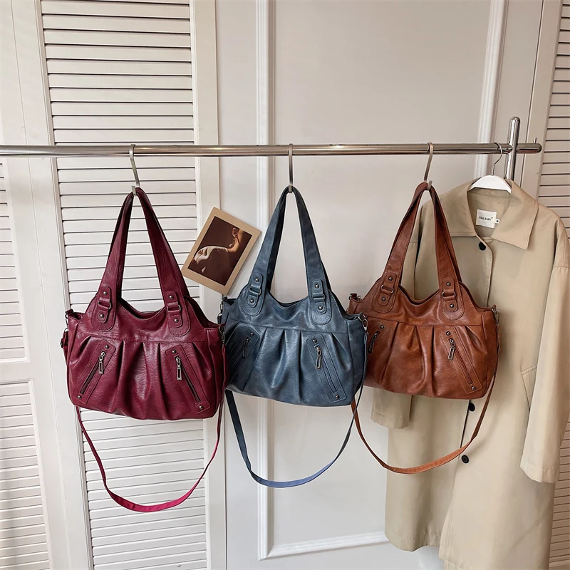 Vintage PU-Leder Tragetasche für Damen, Große Kapazität, Casual Tragetasche, Damen Schulter- und Umhängetasche für Arbeit, Reisen und den täglichen Gebrauch – Detail 13