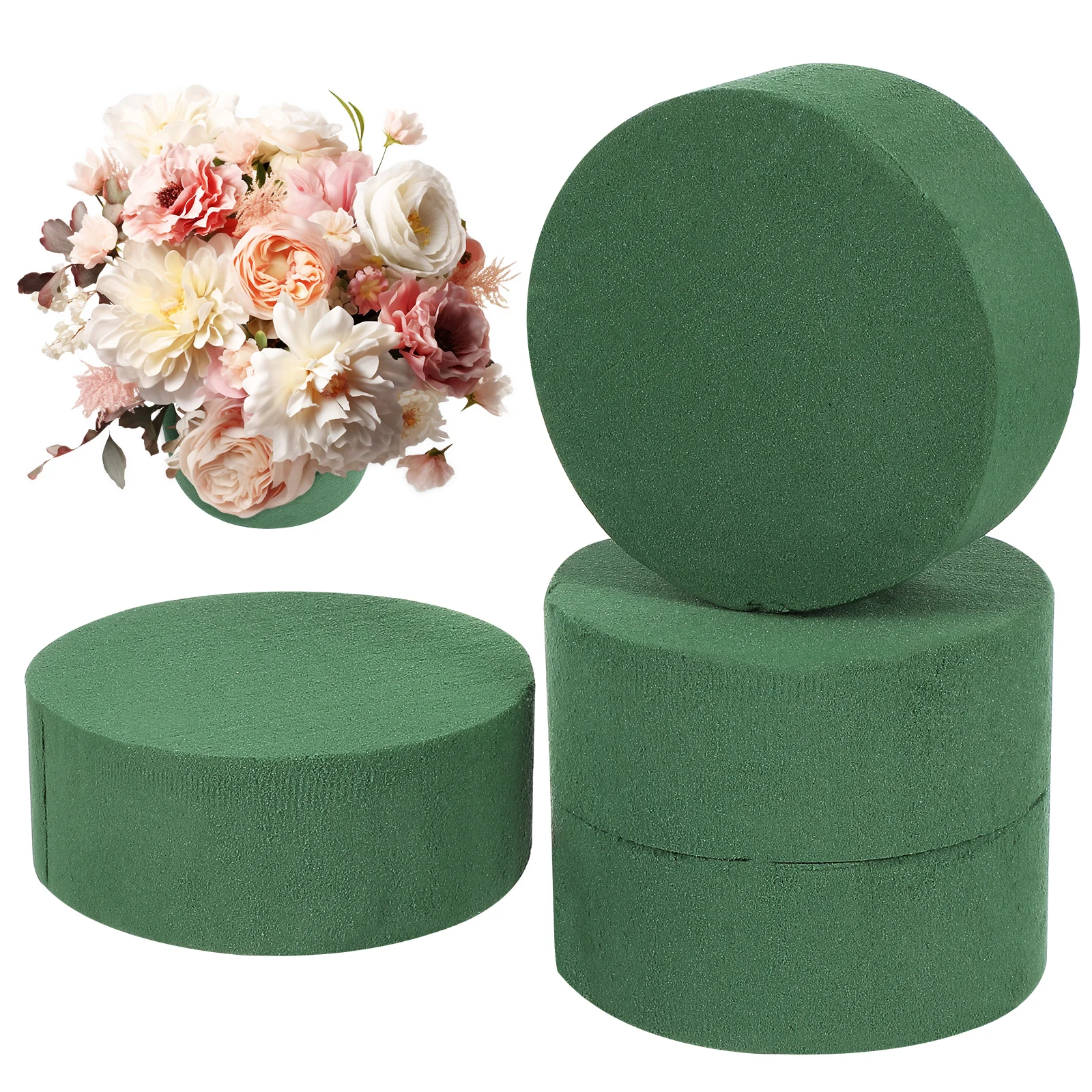 

4Pcs Round Floral Foam Blocks Dried Flower Mud High Water Retention for Flower Arrangements Florist Foam Craft Decoration