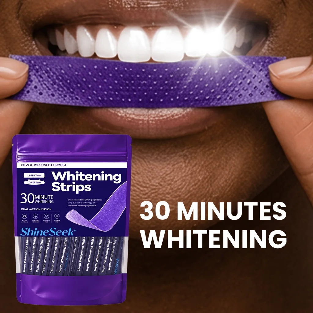14Pcs/7Pairs 30-Minute Fast Whitening Purple Pap Tooth Strips, Hydrogen Peroxide-Free, Third-Generation Purple Tooth Strip Technology, Fits Tightly on Teeth, Quickly and Gently Whitens Teeth, Does Not Harm Gums, Is Gentle and Non-Irritating, Suitable for Fast Teeth Whitening, for a Dazzling Smile