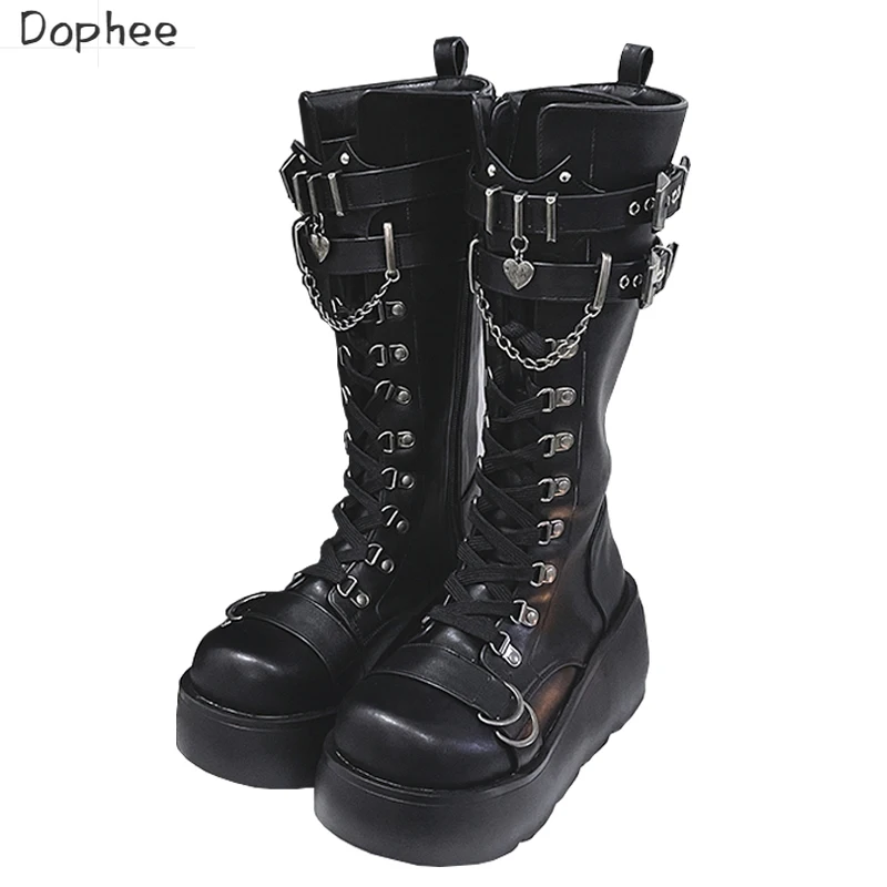 

Dophee Original Spice Girls Punk Wind Thick Soled Boots Women's Fashion Autumn Round Head Gothic Platform High Boots