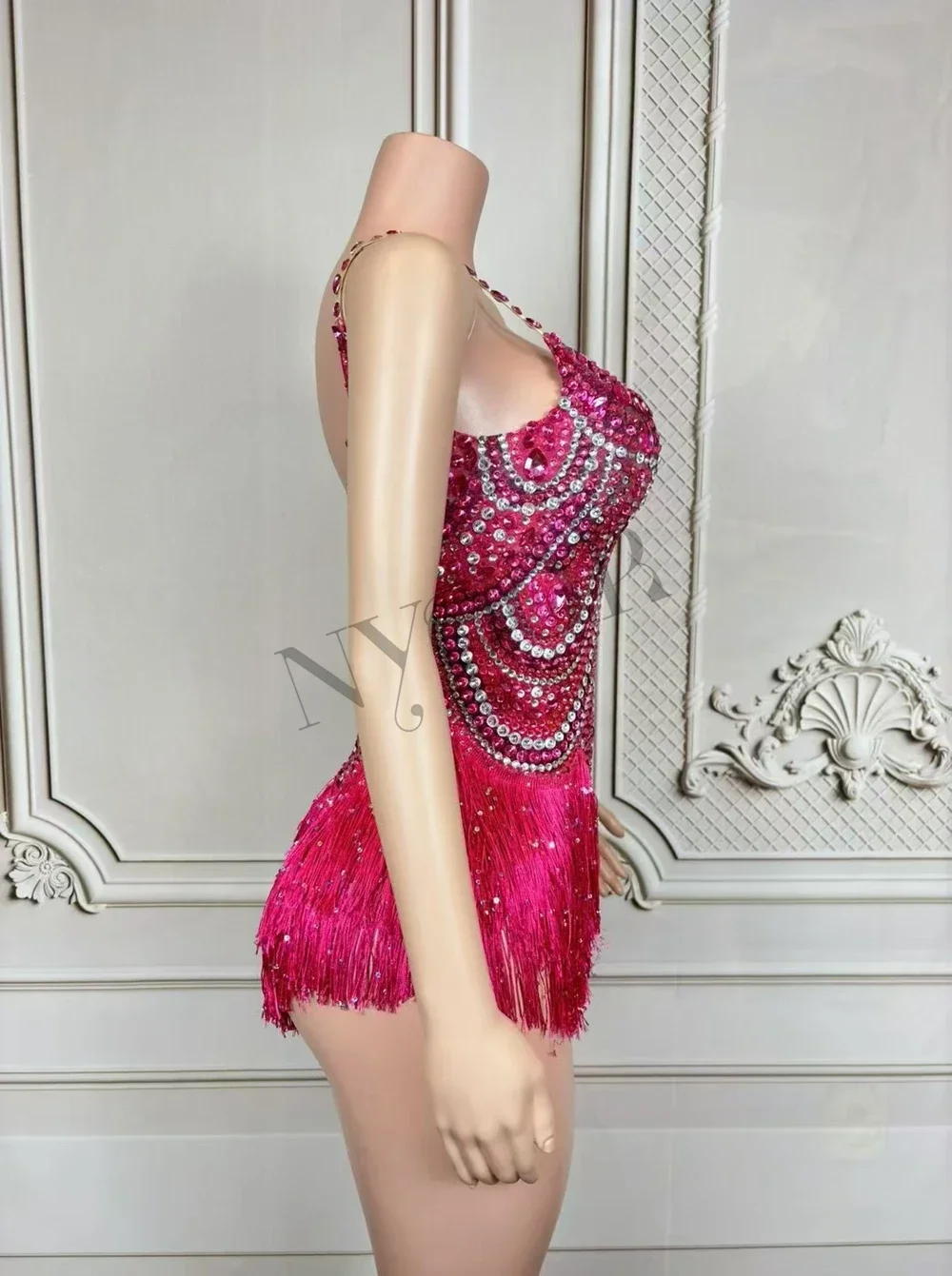 Body con frange di strass scintillanti per le donne Spettacolo sexy Performance Body da ballo Vestito da discoteca Cantante Ballerino Abbigliamento da palcoscenico