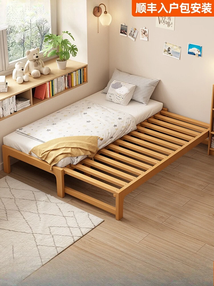 

Solid wood bed pull-out small apartment household modern simple living room sofa retractable row skeleton tatami bed
