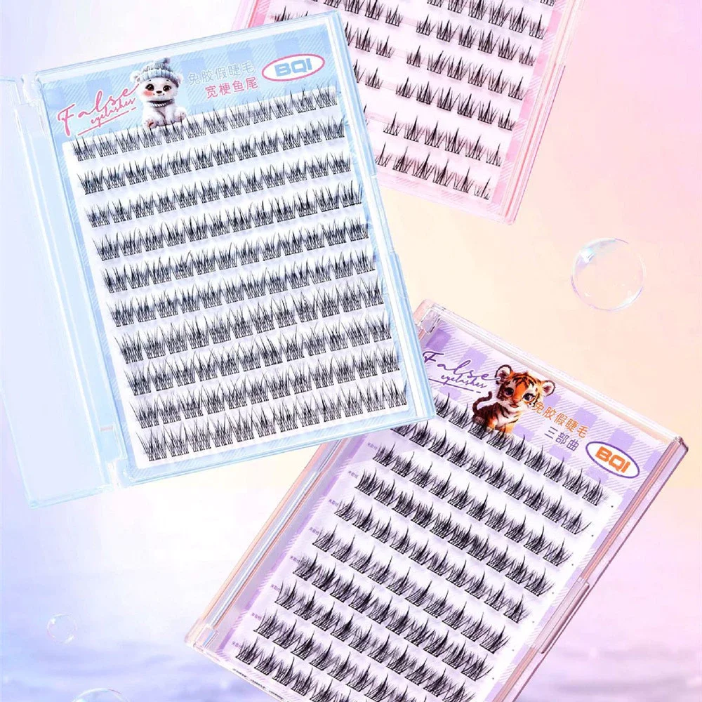 10列の大容量接着剤不要つけまつげ シングルクラスター 10-12MM カールナチュラル自己粘着つけまつげ