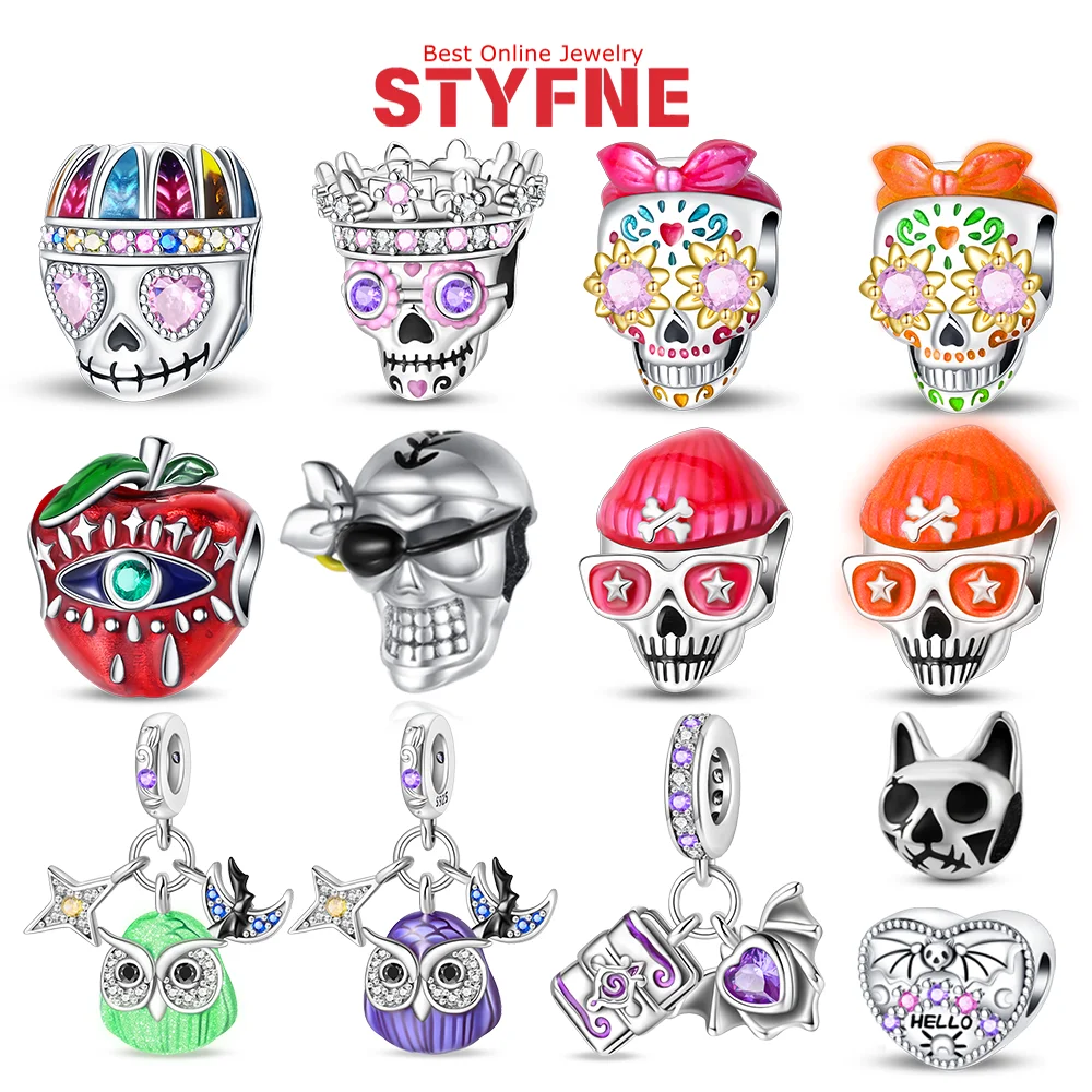 

925 Silver Colored Zircon Skull Luminous Charms Magic Box Magic Book Crown Skull Fit Diy Original Bracelet Exquisite Jewelry