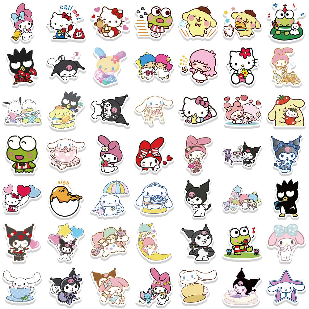 10/30/50/100PCS Kawaii Sanrio Hello Kitty Melody Stickers Cute Cartoon Toys Decal DIY Scrapbook Fridge Skateboard Phone Bike Car