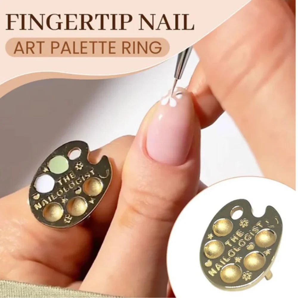 Anneau en métal Nail Art peinture Palette artiste professionnel bout des doigts ongles Palette portable or bagues manucure outils Mini