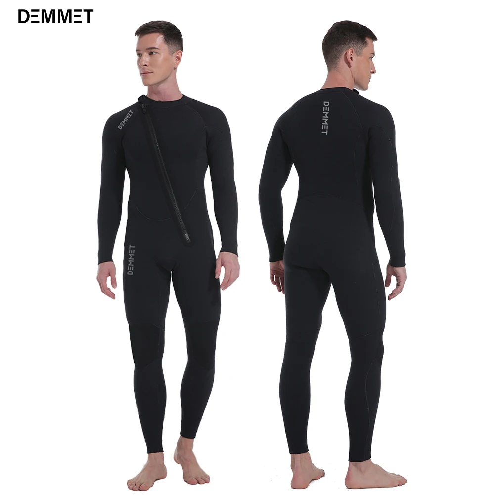 Men 5mm one piece wetsuit neoprene long-sleeved thickened warm full-body wetsuit high stretch front zipper