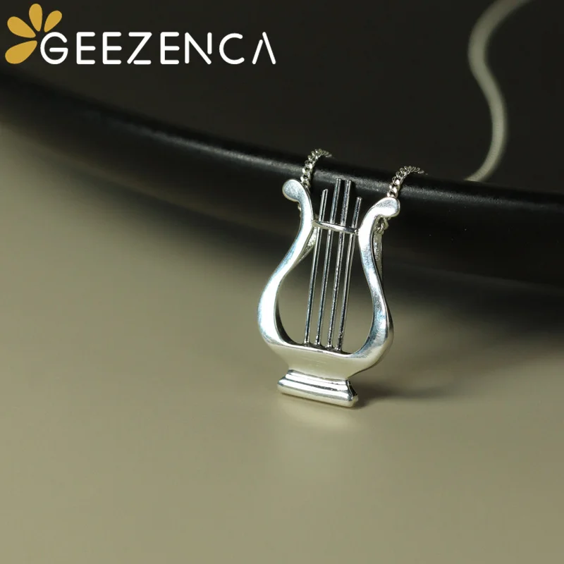 GEEZENCA 925 Sterling Silver Lyre Shape Necklace Pendant For Women Original Design Chic Unique Pendant Without Chain 2023 New