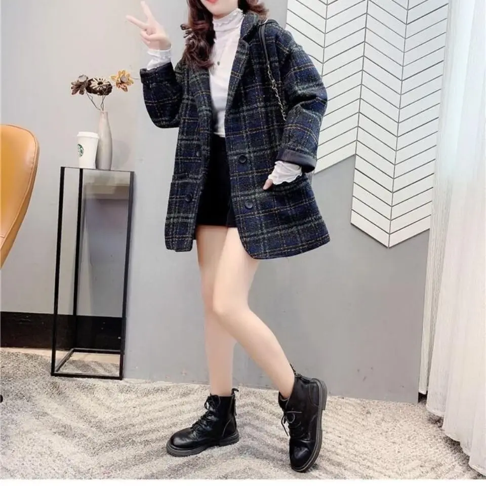 Coat for Women Trendy Spring and Summer Mid-Length 2021 Women\'s New Plaid Ladies Wear Overcoat