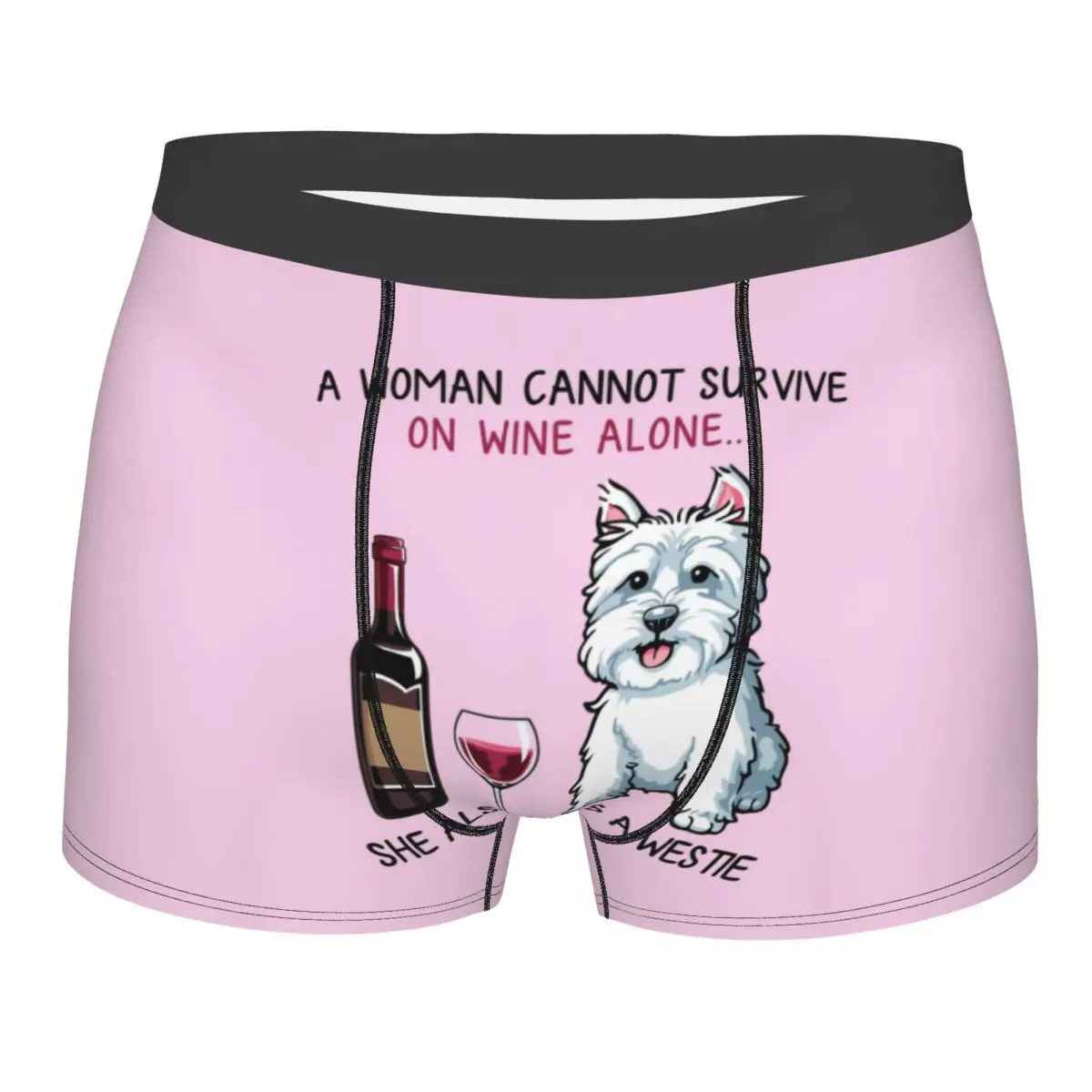 Cool Westie And Wine Funny Dog Cartoon Boxers Short Panties Male Underpants Stretch West Highland White Terrier Briefs Underwear