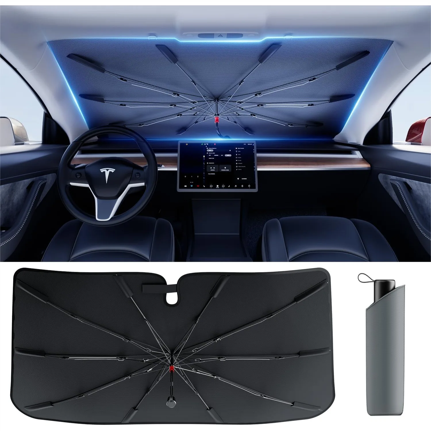 

Windshield Sun Shade for Tesla Model Y & 3, Nano Ice-Crystal Coating Heat Block, Keep Car Cooler