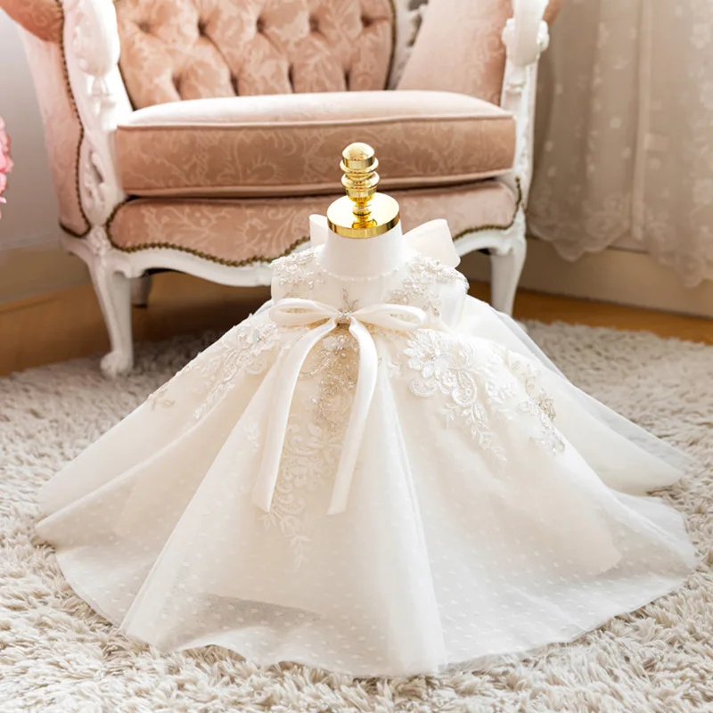 White Birthday Princess Dress Flower Girl Wedding Little Girl Piano Performance Evening Dress Summer Fashion Fashion Versatile