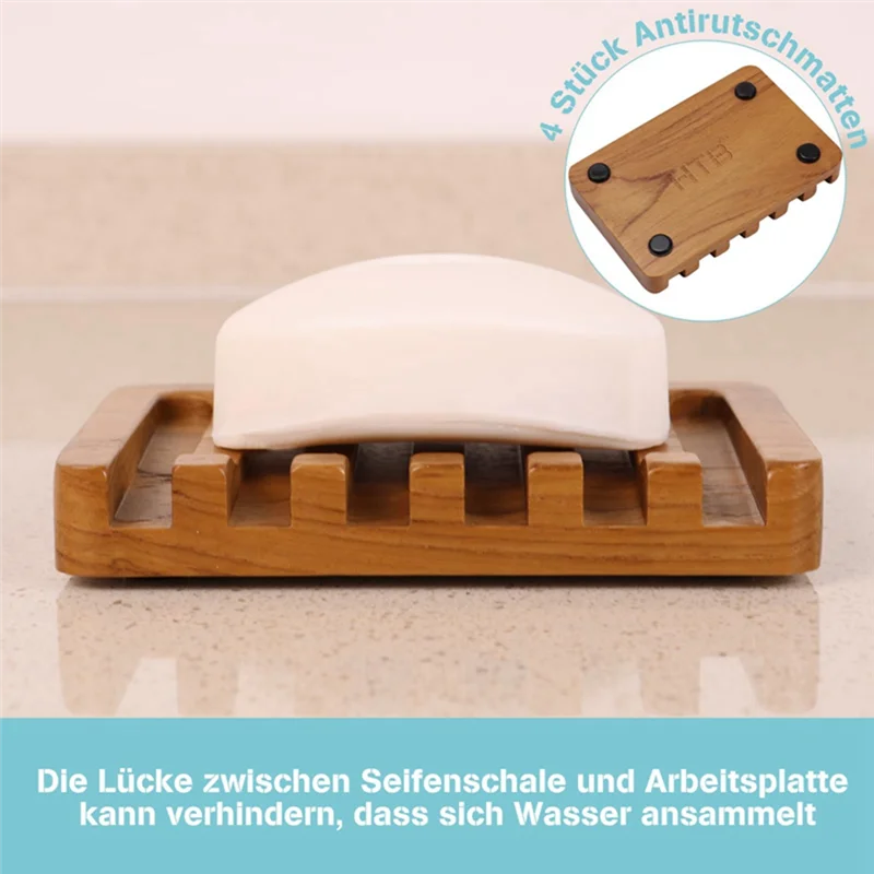 HGFLE-Soap Dish With Slanted Waterfall Design Bar Soap Holder Teak Wood Soap Box Soap Saver For Shower,Bathroom, Sink, Kitchen