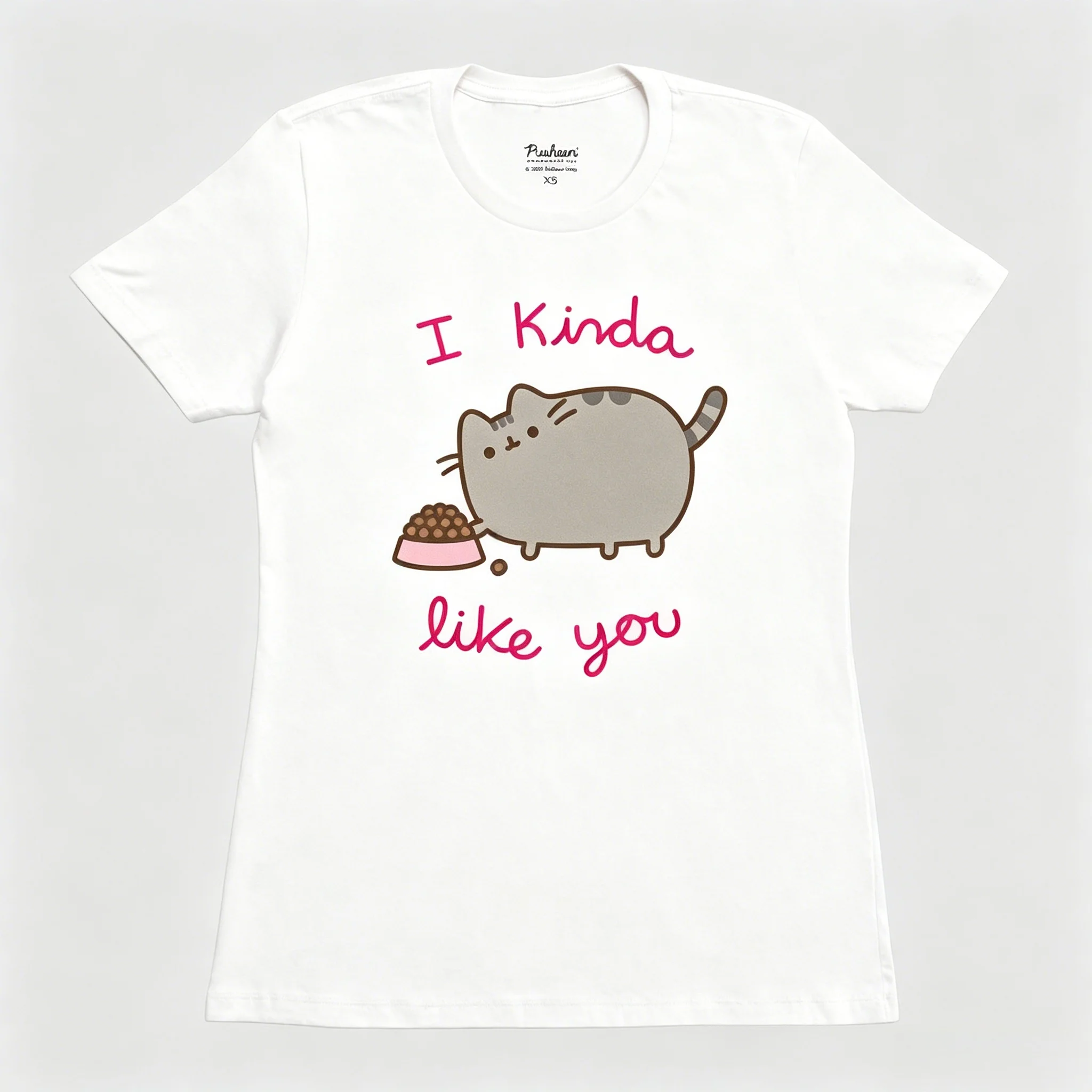 Pusheen Niedliches Katzenmuster-Shirt 'I Kinda Like You' Text Baumwoll-T-Shirt 2026 Sommer Herren Damen Streetwear Y2k Retro-Kleidung – Detail 4