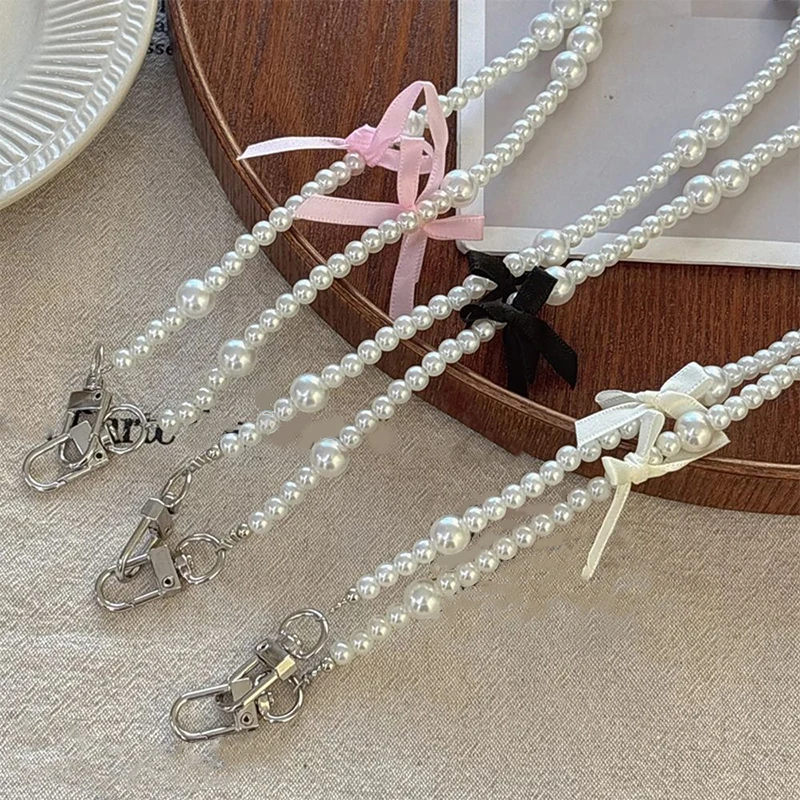 Universele anti-verloren telefoonkoord patchpakking lange crossbody parelboog mobiele telefoonketting dames lange nek- en schouderriem