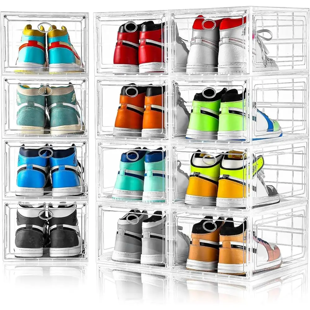 

Stackable Clear Shoe Boxes for Closet Storage, Easy Assembly, Fits US Size 12 (13.8 x 9.84 x 7.1)
