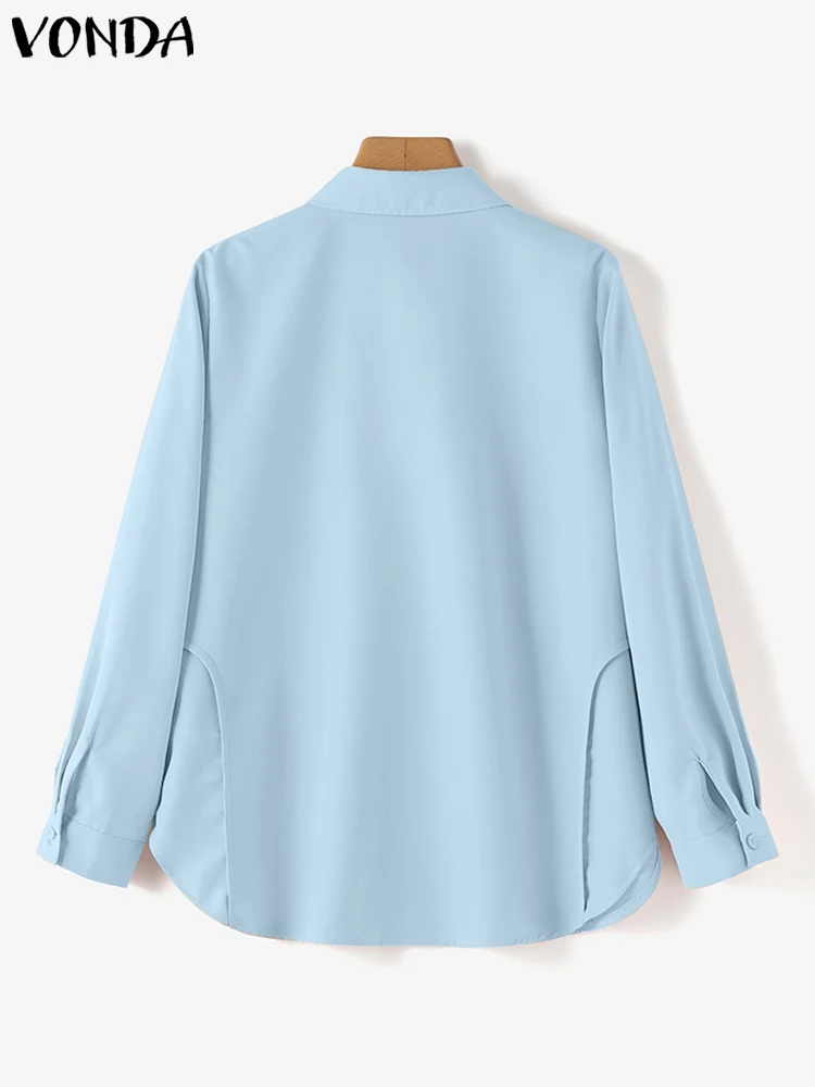 Vonda-Blusa elegante feminina de botão, manga comprida, tops monocromáticos, casual, solta, verão, moda, 2022