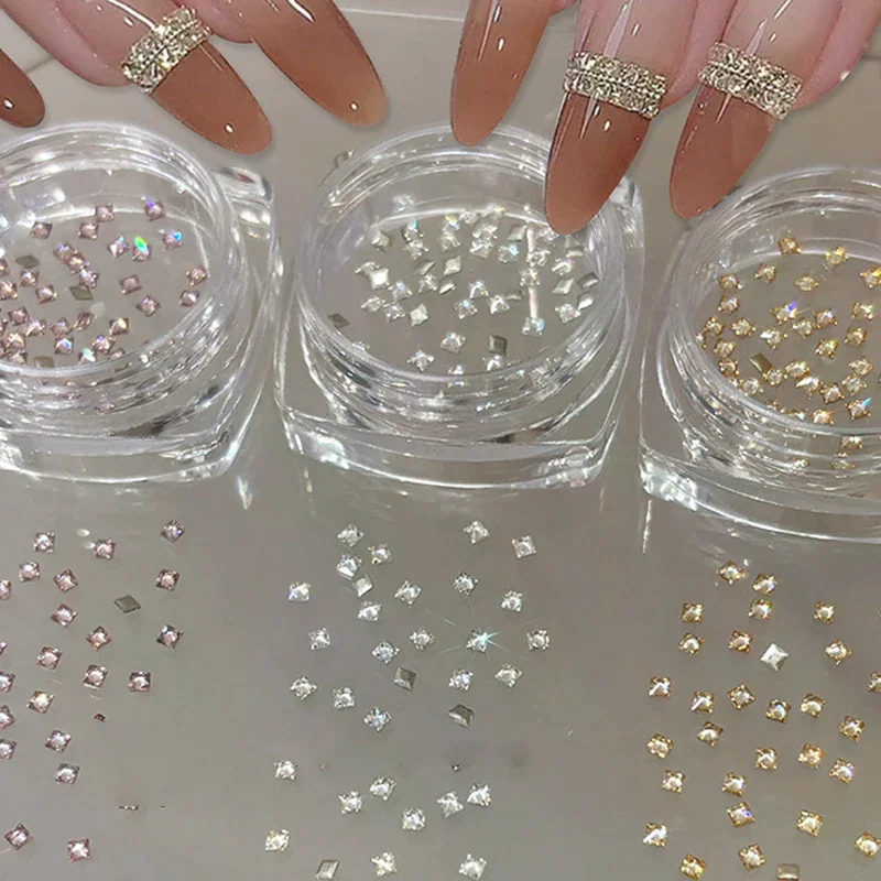 50pcs/Box Shiny White Zircon Rhinestones Nail Charms Mini Square Nails Gemstones Flatback Nail Art Craft Diamonds Decoration