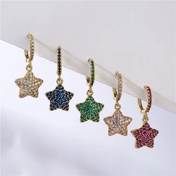 HECHENG,Shiny Zircon Crystal Dangle Hoop Earrings For Women Punk Geometric Star Pendant Hoop Earrings 2023 Jewelry