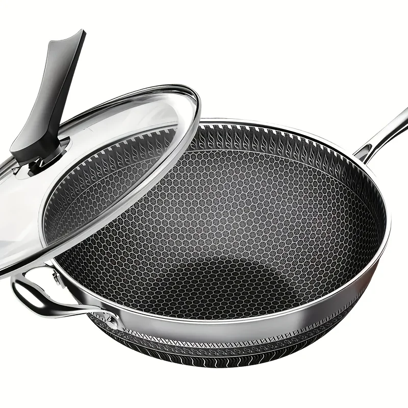 

Stainless Steel Honeycomb Nonstick Pan for Steaks, Large Non-Stick Cookware, Home Cooking Pan, Induction Cooker, Perfect for Stir-Fry & Everyday Cooking, Sleek Metallic End, Essential Cookware Compatible with All Stovetops