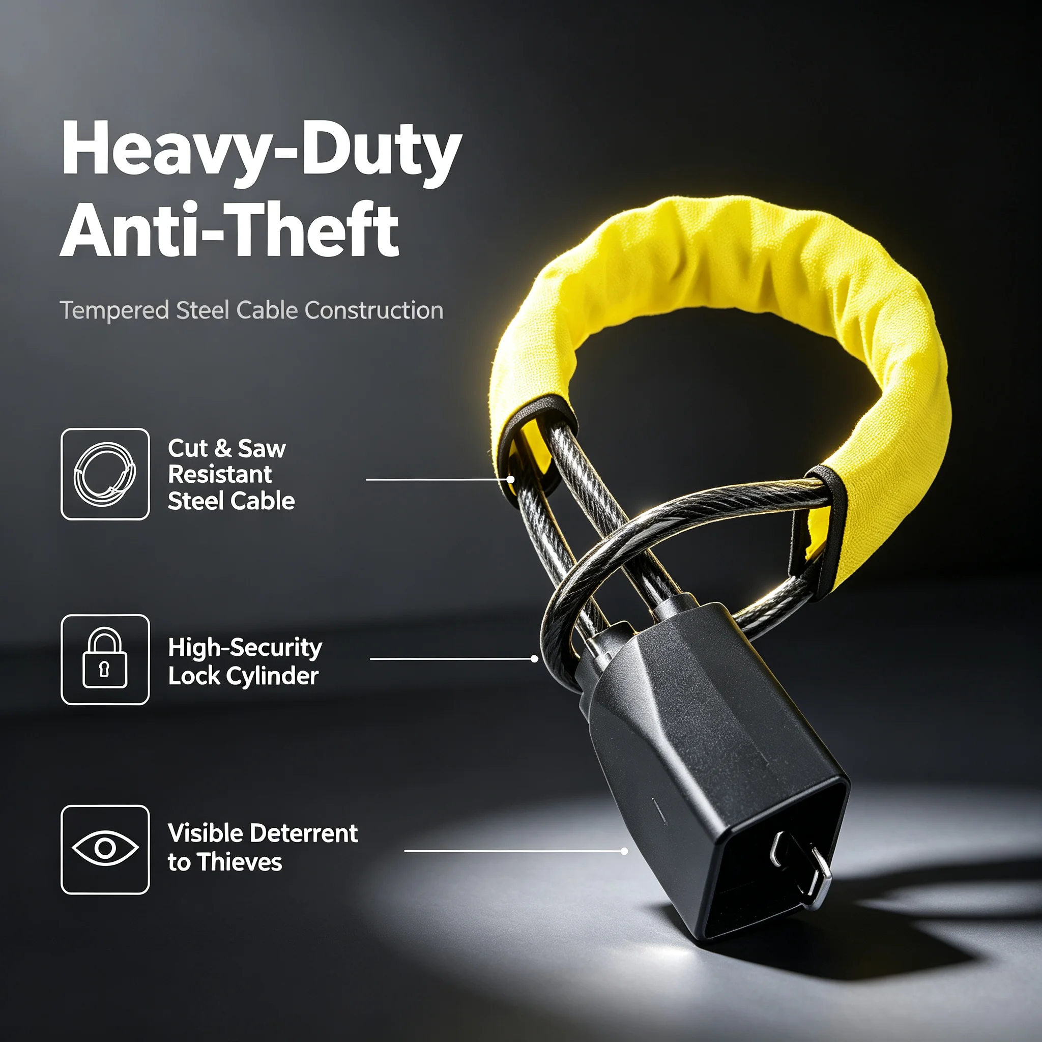 Steering Wheel Lock AntiTheft Car Vehicle Security Lock Steel Cable Heavy Duty Cut-Resistant Universal SUV Truck Van with 3 Keys