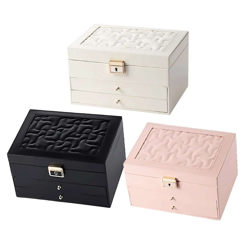 

Luxurious Multi Tiered Jewelry Case Stylish Multilayered Jewelry Organizers PU Leather Jewelry Storage Box for Women