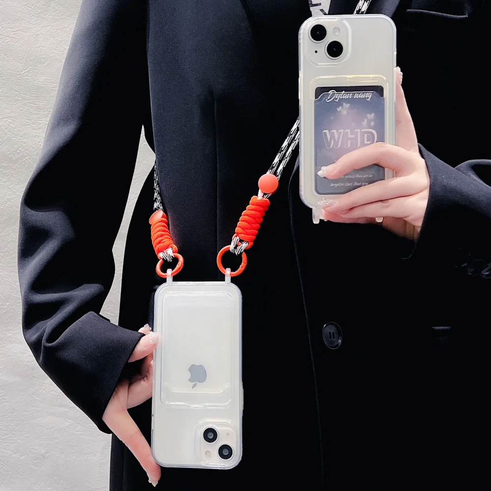 Lanyard Strap Crossbody Phone Case for iPhone 15 11 14 13 12 Pro Max X XR XS Max 15 7 8 Plus 6 6S Card Slot Wallet Cover Funda