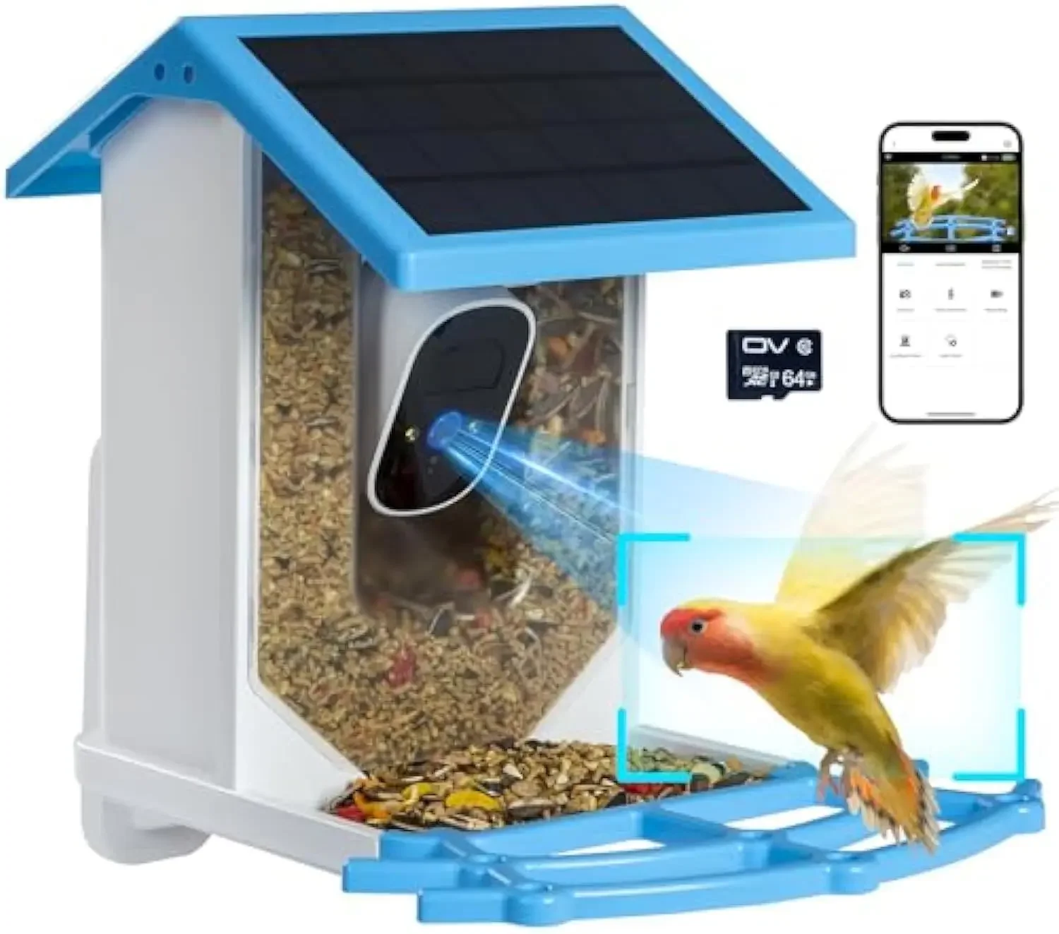 

Smart Bird Feeder Camera with AI Identify Bird Species Wild Bird Watching Cam Live View Instant Notifications Solar Panel