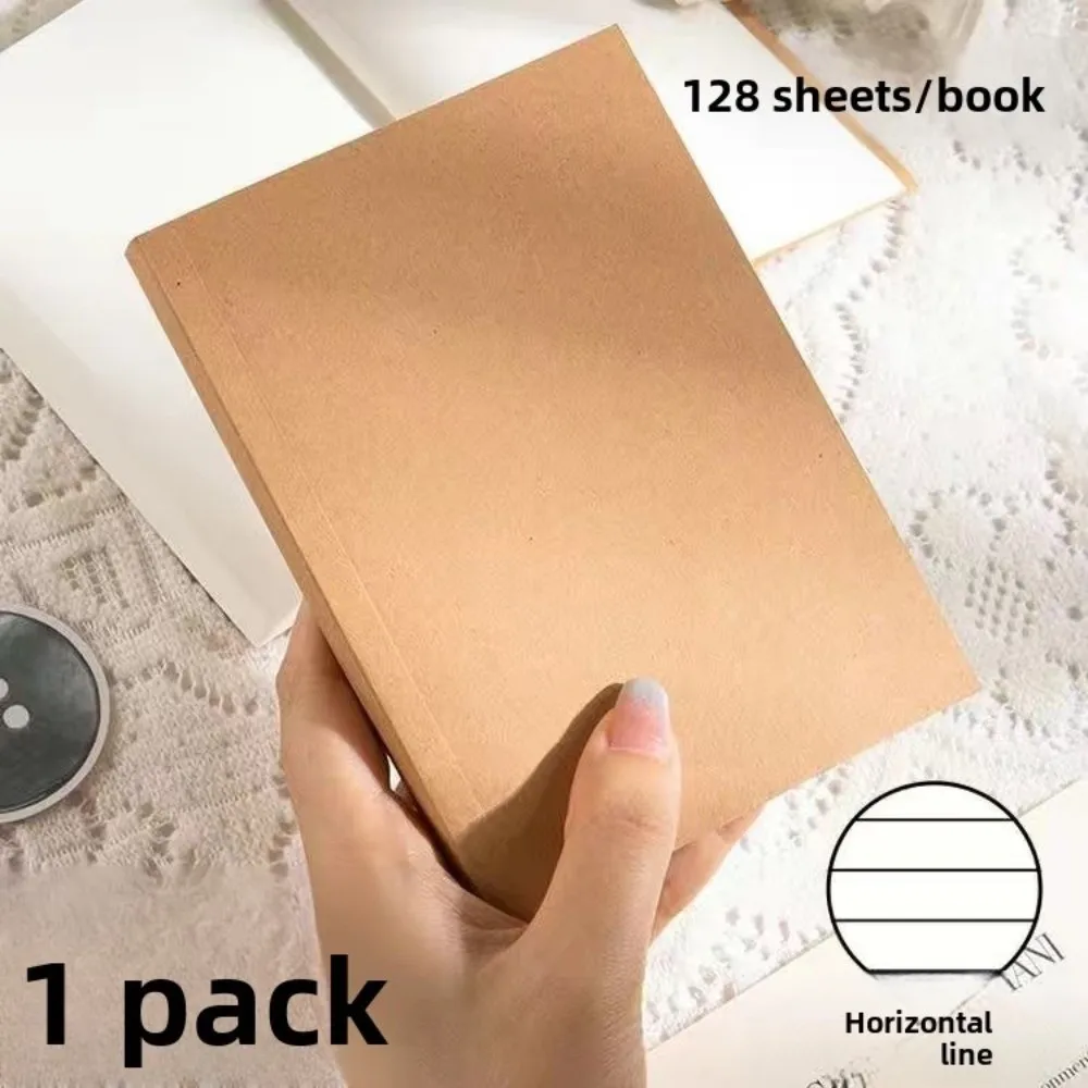 Neues Taschen-A6-Notizbuch, 256 Seiten, 128 Blatt Linie, leeres Raster, kleiner Notizblock, Kraftpapier-Einband, Innenseiten, Notizbuch