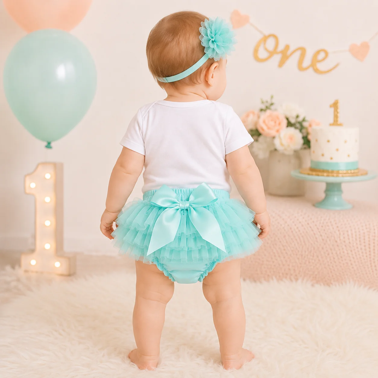 Baby Girls 1st Birthday Outfit Set Mint Tutu Skirt Headband Onesie Bodysuit Happy One Birthday Clothes Party Costume