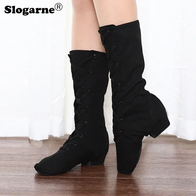 Women Canvas Jazz Shoes Men Jazz Dance Boots Kids Stage Performance Shoes Modern Jazz Boot Leather Sole Show Ballet Dance Shoes