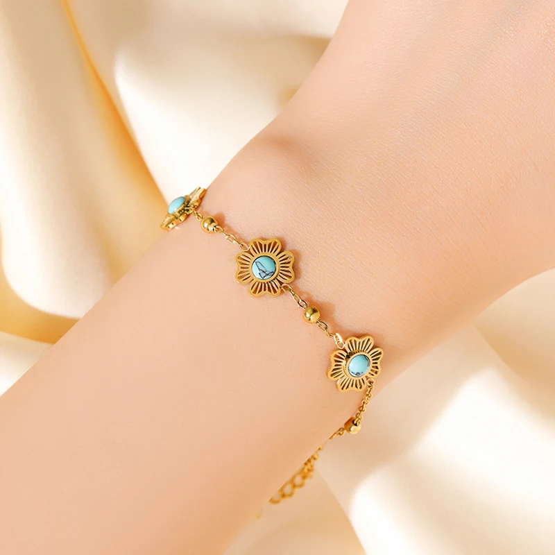 GANPUP 316L Edelstahl Metall Gold Farbe Blume Herz Armband Armreif Textur Schmuck Trendy Handgelenk Kette für Frauen Männer Neue – Detail 9