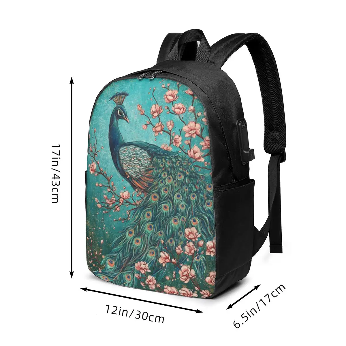 Peacock Rests On Floral Branch Backpack Travel Notebook Bag Computer College Student School Bag Laptop Shoulder Bags Men Women