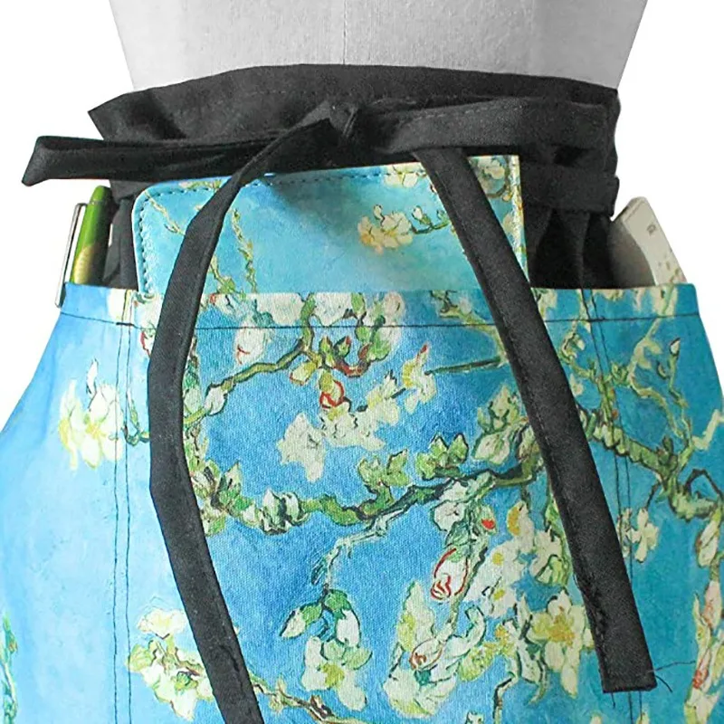 Half-body apron working polyester printed multiple pockets half-length small apron Japanese-style apron