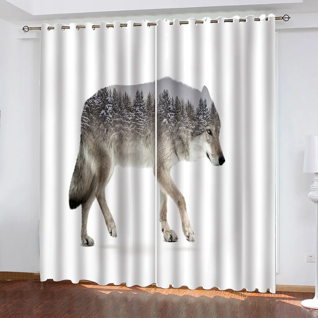 HUANZHUANG Short Curtains Animal Forest Wolf Drapes Shading Bedroom Winodw Curtains Set For Living Room 2 Pieces Free Shiping