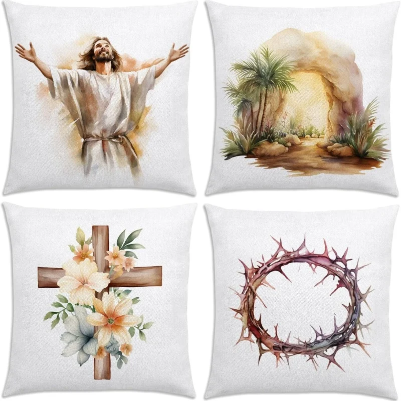 Thorn crown and cross pattern digital printing pillow cover Short plush Suitable living rooms bedrooms sofas throw cushion cover