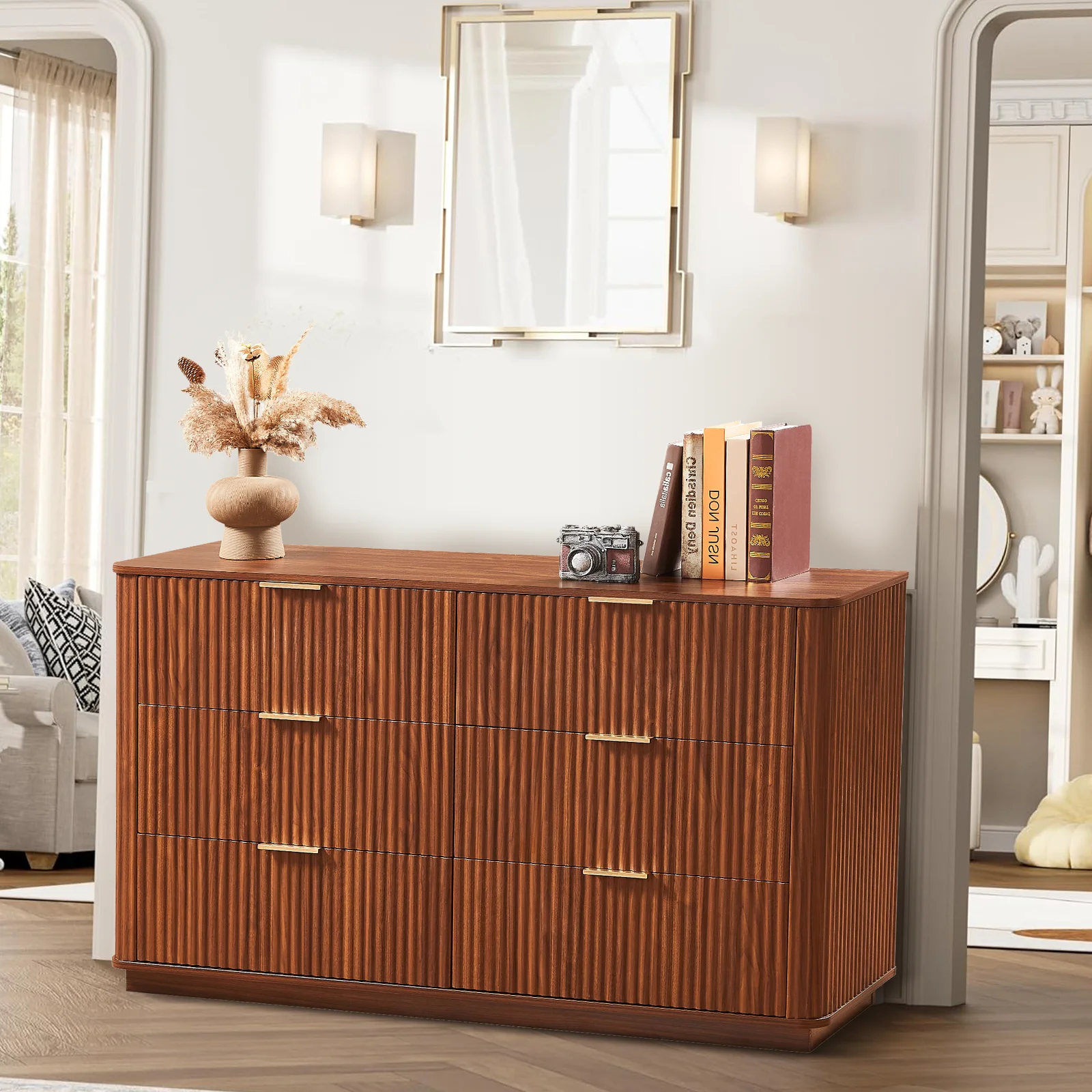 Fluted Dresser for Bedroom with 6 Drawers, 56