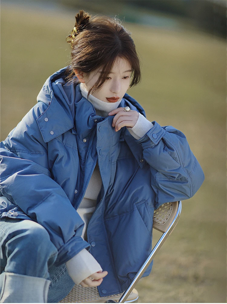 Koreaanse Sle ort Blue down Jaet damesbrood Sle Thi bovenkleding Winter Faion Street Sle warme jas